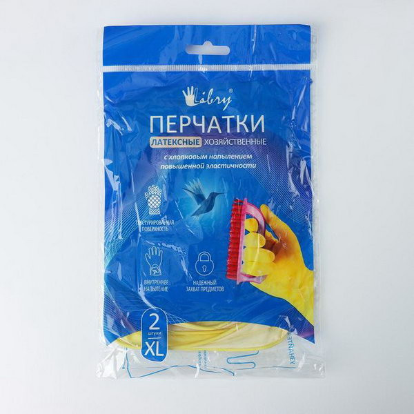 Перчатки резиновые Libry рр 9-L, с напылением, эластичные, желтые 1/12 1/240