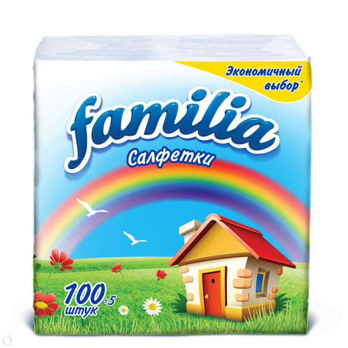 Салфетки бумажные FAMILIA 24*23 100 литов 1сл. 1/24