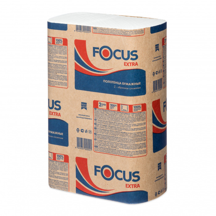 Полотенце бумажное белое FOCUS EXTRA 2сл, 200л, Z-сл, 21,5*24см 20/1