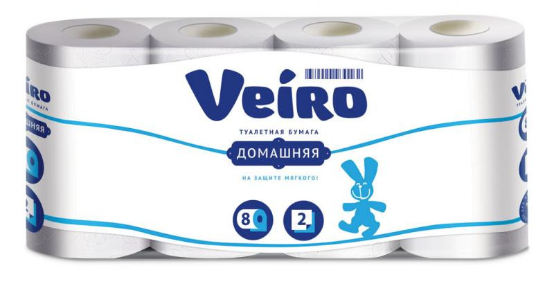 Туалетная бумага в рулонах VEIRO Домашняя 2-сл, 15м, 120л, белая, 8рул