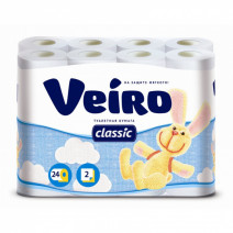 Туалетная бумага белая VEIRO CLASSIC 2сл, 17,5м, 140л, 24шт 1/3