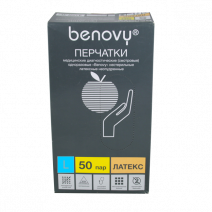 Перчатки латекс BENOVY ОДНОРАЗОВЫЕ медицинские, смотровые, неопудренные, нестерильные, рр 9-L, 50пар 1/10