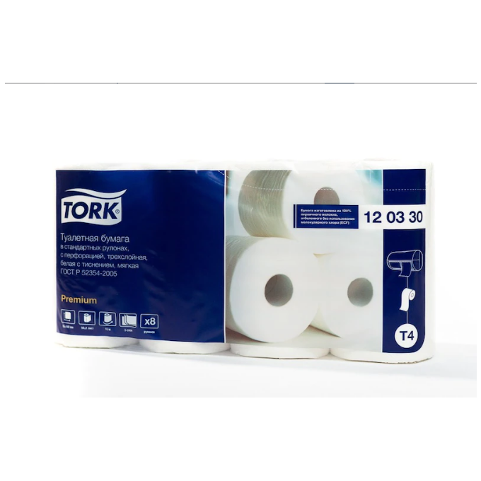 Туалетная бумага белая PREMIUM TORK 3сл, 15м, 94л, 8шт