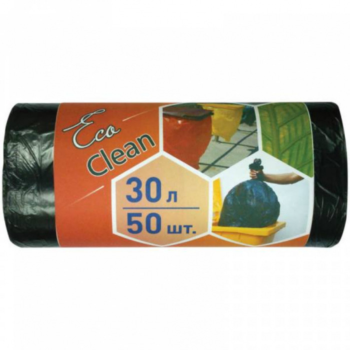 Пакеты для мусора EcoСlean 30л, ПНД, 50шт, рулон, черные, 6мкм, 48*54,5см 1/45