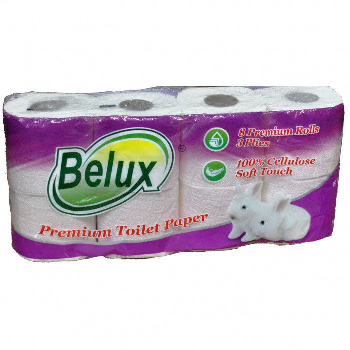 Туалетная бумага белая PREMIUM BELUX 3сл, 18м, 150л, 8шт 1/6