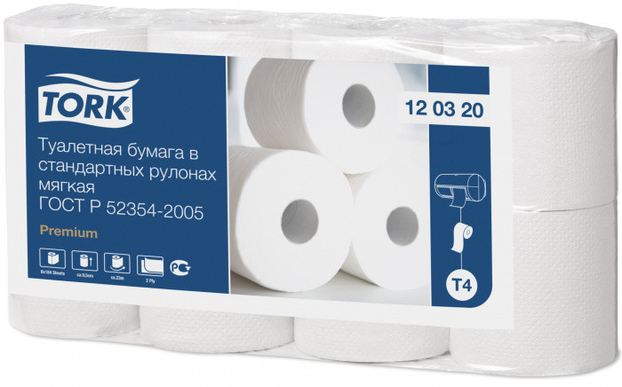 Туалетная бумага белая PREMIUM TORK 2сл, 23м, 184л, 8шт 1/12