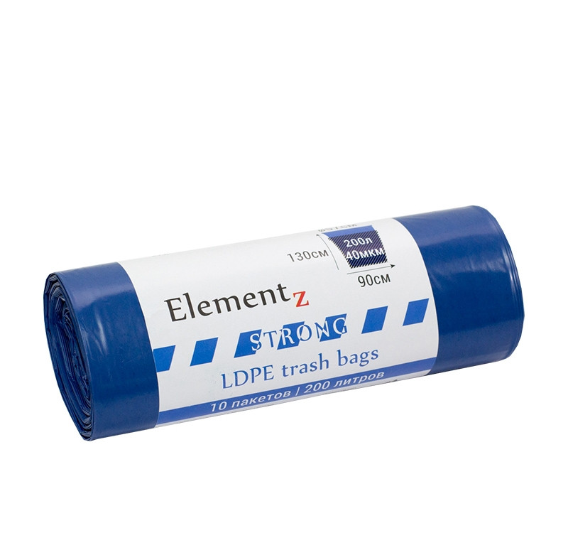 Пакет мусорный 200л ПВД синий (10шт/рул) Elementz