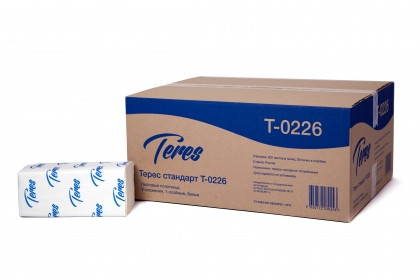 Листовые полотенца Терес Стандарт V-сложение, 1 сл., 200 л., 25 г/м, 22*23 см, 100% целлюлоза, Т-0226