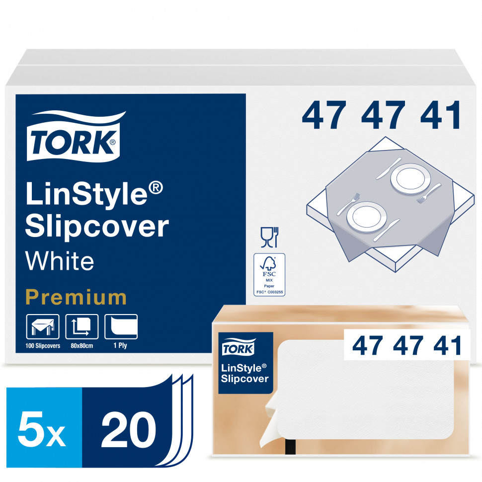 Скатерти Tork LinStyle, Premium, 1 сл, 20 листов, 80х80 см, белые