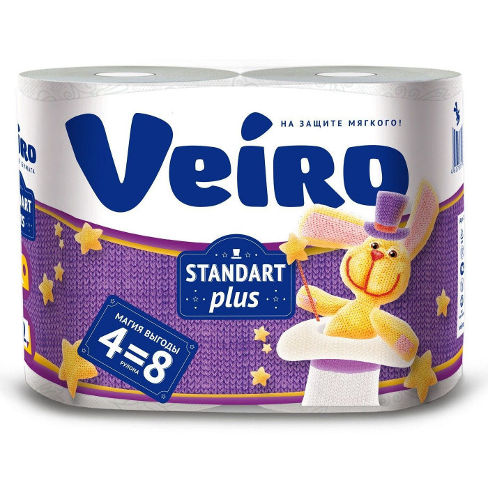 Туалетная бумага белая STANDART PLUS VEIRO 2сл, 30м, 240л, 4шт 1/15
