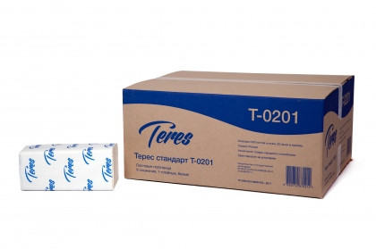 Полотенца бумажные листовые Терес Стандарт V-сложения 1-сл, 22*23 см, 33 г/м, 200 л., 100% целлюлоза, Т-0201