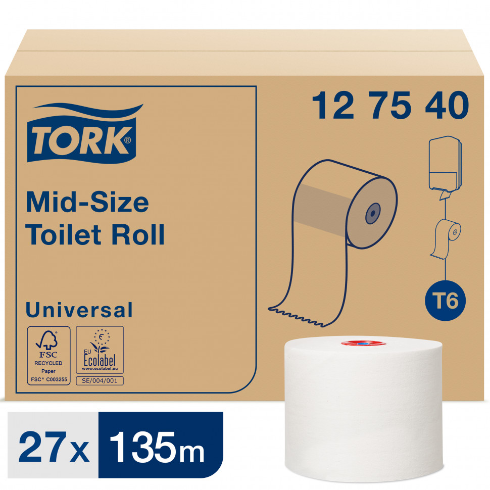 Tork туалетная бумага Mid-size в миди-рулонах 1 сл белая