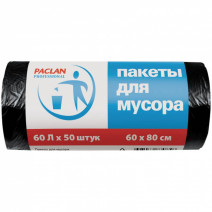 Пакеты для мусора PROFESSIONAL 60л,ПНД, 50шт, рулон, черные, 4мкм, 60*80см 1/20