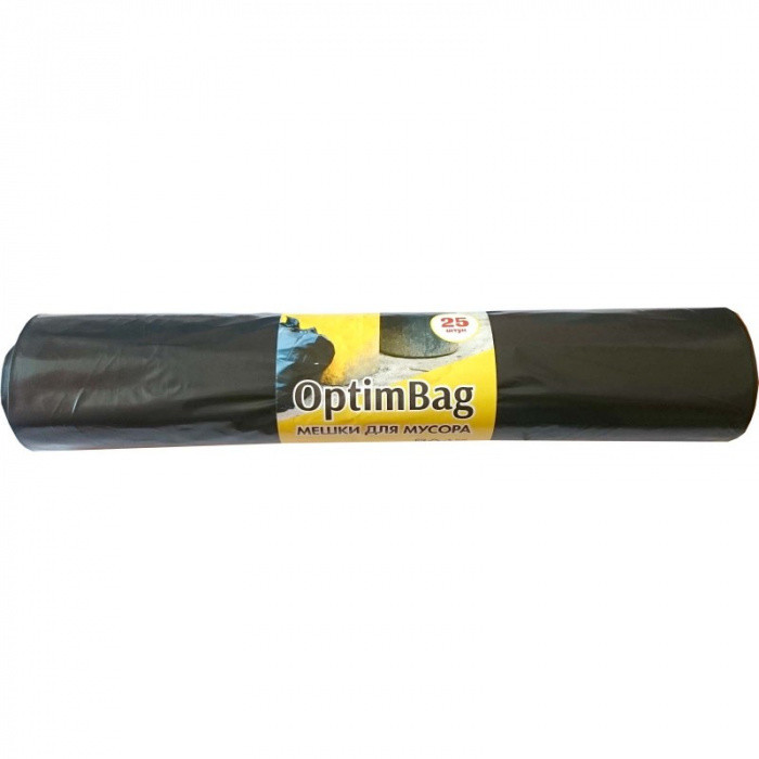 Пакеты для мусора OPTIMBAG 180л, ПВД, 25шт, рулон, черные, 35мкм, 88*106см 1/5