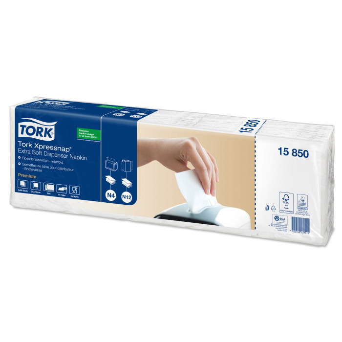 Диспенсерные салфетки белые PREMIUM TORK XPRESSNAP 21,3*16,5см, 2сл, 200л*5пач. 1/8