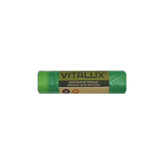 Пакеты для мусора биоразлагаемые с завязками VITALUX BIO 30л, ПНД, 20шт, рулон, зеленые, 14мкм, 20шт 1/40
