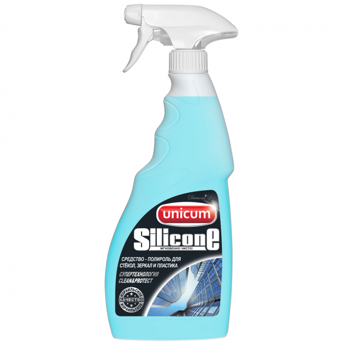 Средство для мытья стекол и пластика SILICONE UNICUM 500мл курок