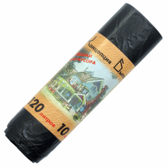 Пакеты для мусора 120л, ПНД, 10шт, рулоны, черные, 13мкм, 68*105см 1/35
