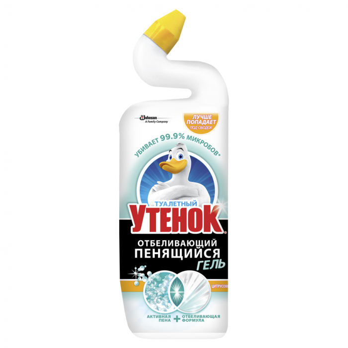 ТУАЛЕТ.УТЕНОК ГЕЛЬ д/чистки унитазов 750мл ЦИТРУСОВЫЙ Отбеливающ. Пенящийся 1/12