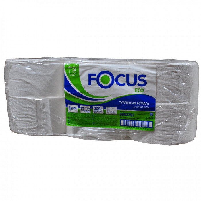 Туалетная бумага белая с перфорацией FOCUS EKO JUMBO 1сл, 200м 12/1