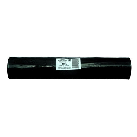 Пакеты для мусора 120л, ПВД, 25шт, рулон, черные, 25мкм, 67*105см 1/20