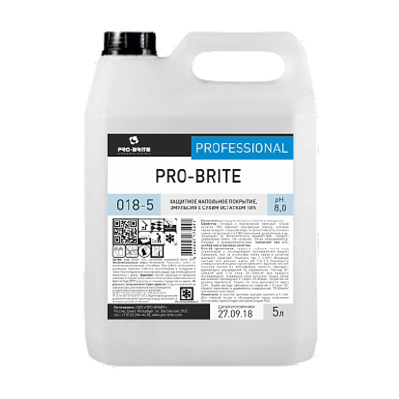 Pro-brite акриловое защитное напольное покрытие. Эмульсия с сухим остатком 18%.