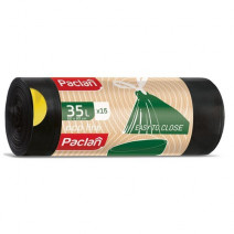 Пакеты для мусора с тесьмой ECO LINE 35л, ПВД, 15шт, рулон, черные, 23мкм, 50*60см 1/35
