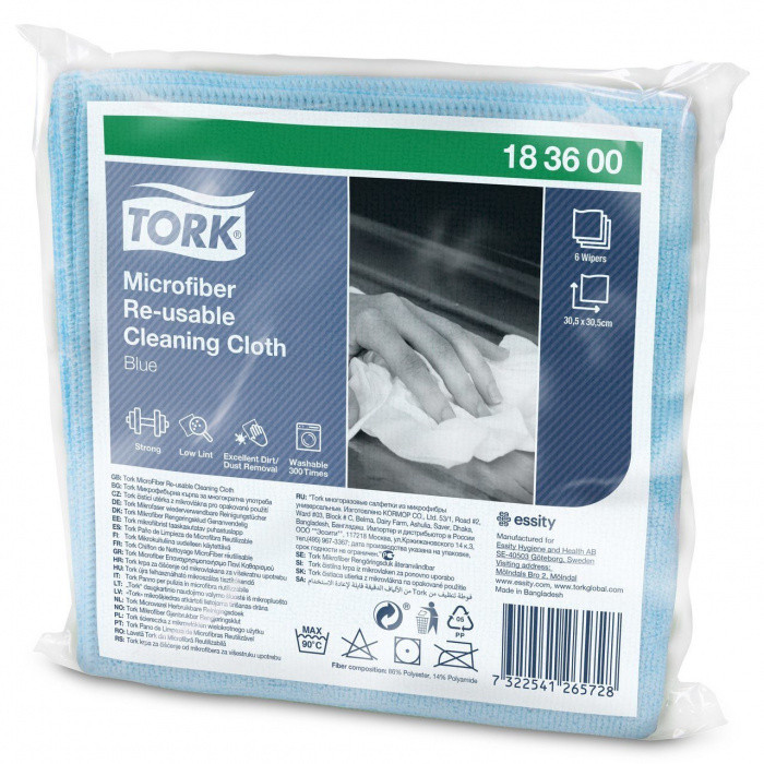 Многоразовые салфетки из микрофибры TORK 6шт, 30,5*30,5см, синий