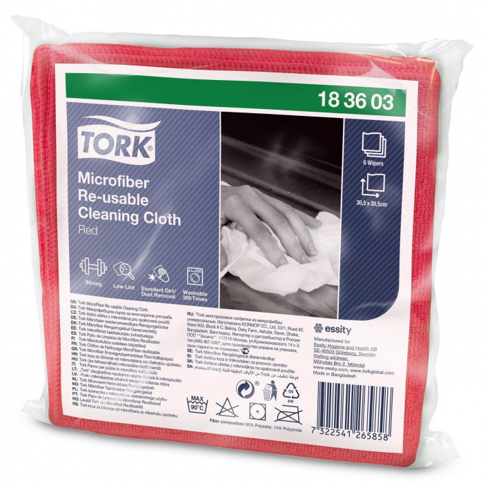 Многоразовые салфетки из микрофибры TORK 6шт, 30,5*30,5см, красный