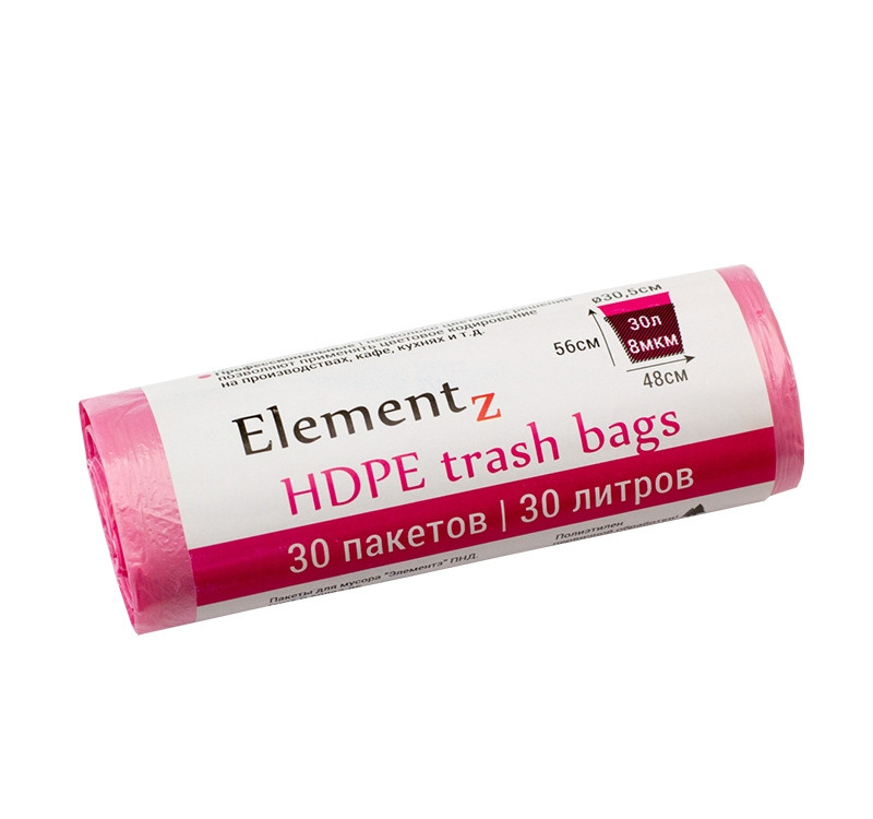 Пакет мусорный 30л ПНД розовый (30шт/рул) Elementz