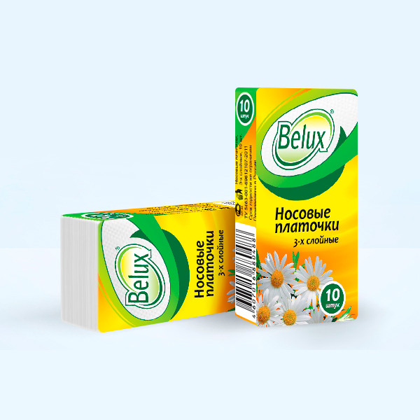 Платочки бумажные носовые белые BELUX 3сл, 10шт 1/10 1/240