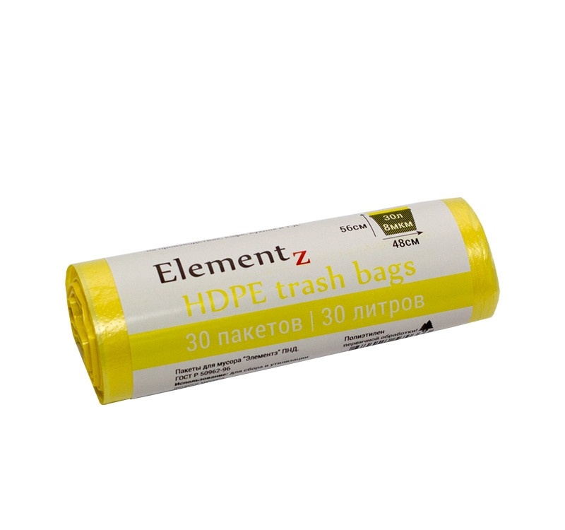 Пакет мусорный 30л ПНД желтый (30шт/рул) Elementz