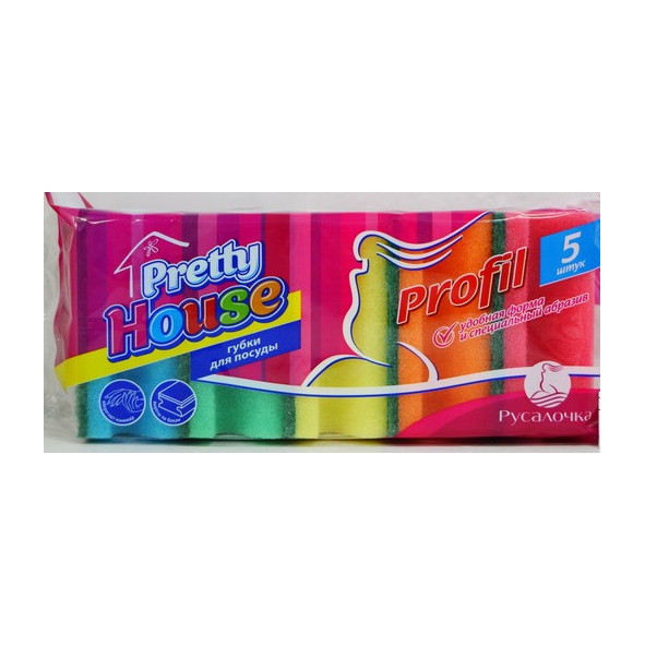 Губки для посуды профильные РУСАЛОЧКА PRETTY HОUSE PROFIL 5шт 1/40