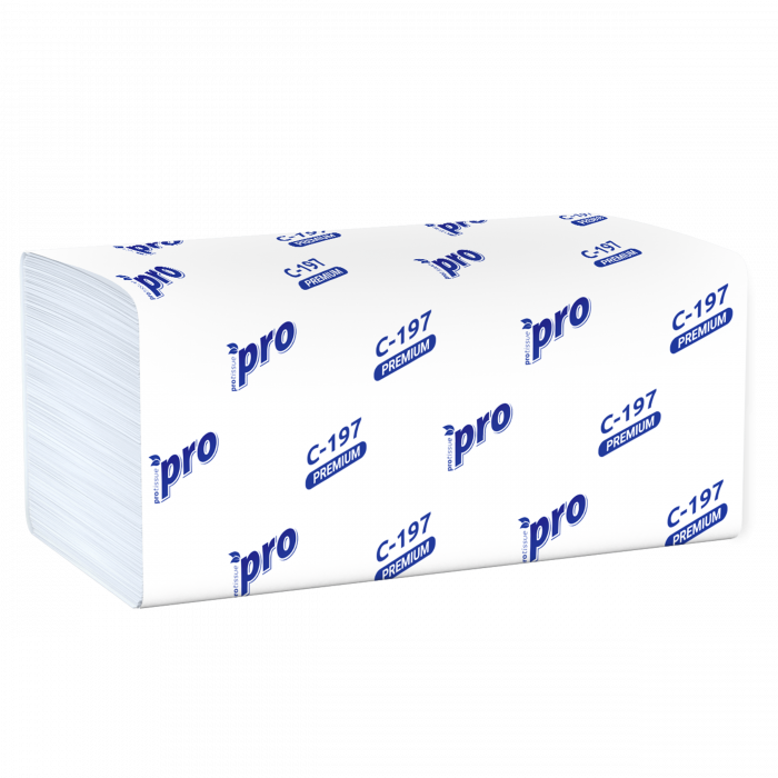 Полотенце бумажное белое PRO 2сл, 200л, V-сл, 22*21см 20/1