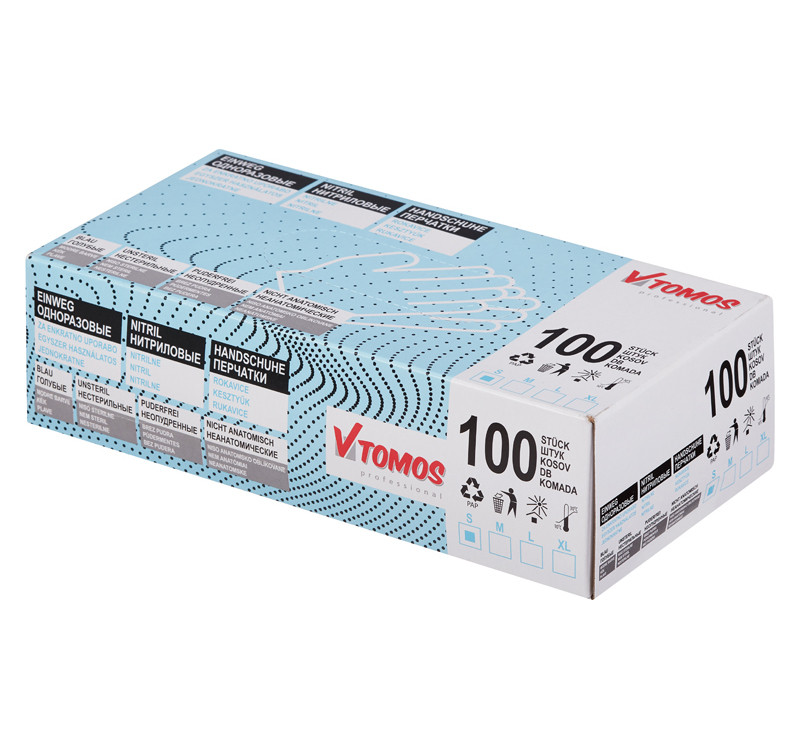 Перчатки нитриловые неопудренные ToMoS 100шт/упак S голубые