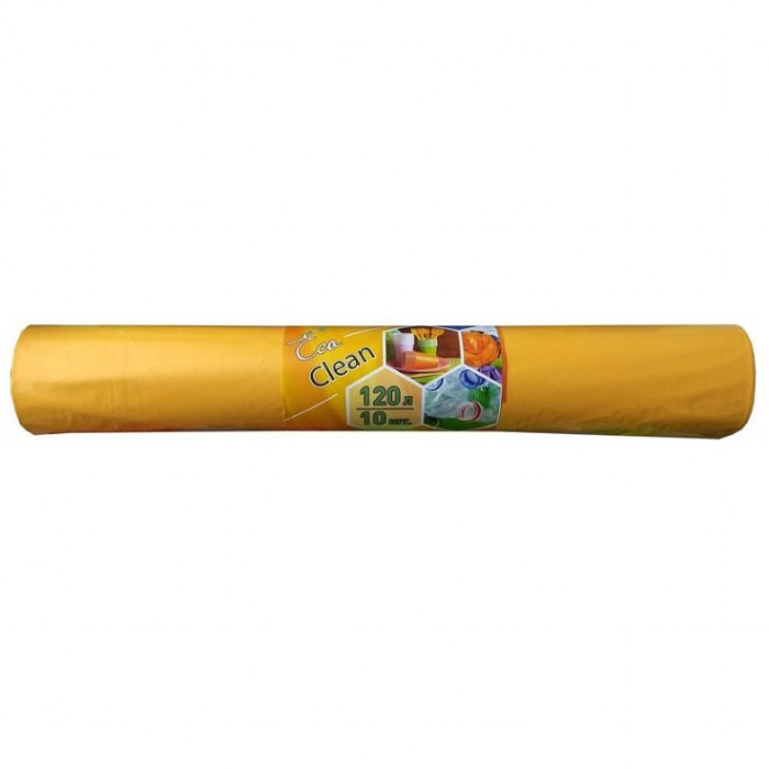 Пакеты для мусора 120л, ПВД, 10шт, рулон, желтые, 40мкм, 70*108см 1/20