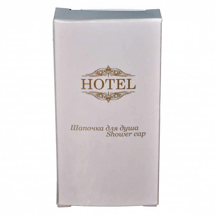 Шапочка для душа в картонной упаковке HOTEL бело-золотой 1/500