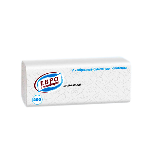Полотенце бумажное белое ЕВРО СТАНДАРТ PROFESSIONAL BELUX 1сл, 200л, V-сл, 22*24см 1/20