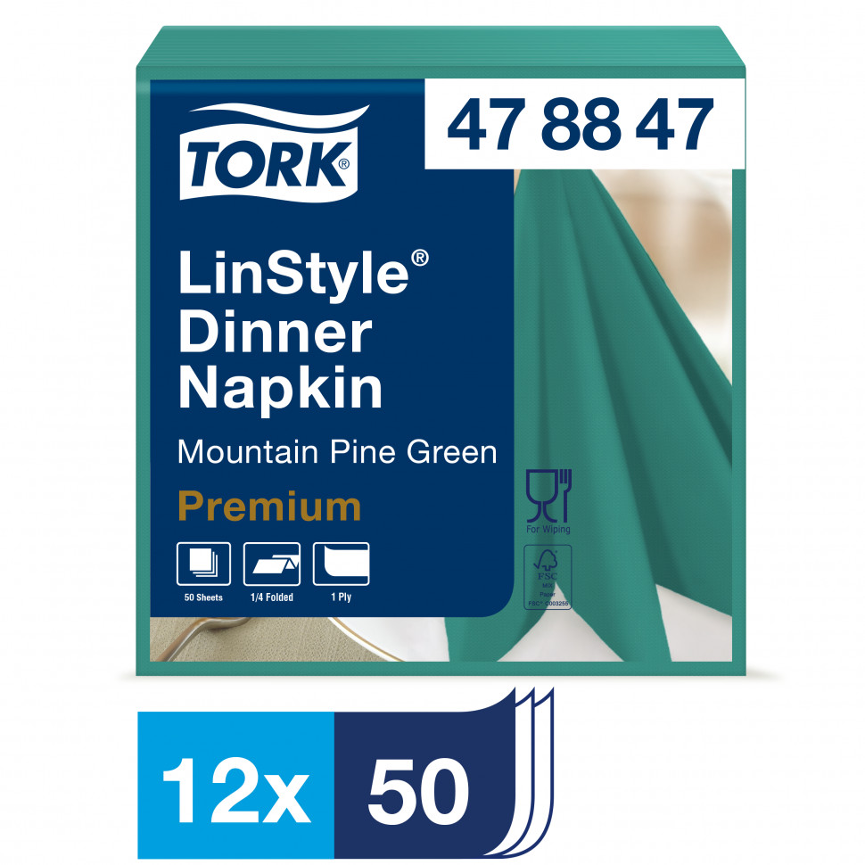 Салфетки Tork LinStyle, Premium, 39х39 см, 1 сл, 50 листов, темно-зеленые