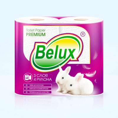 Туалетная бумага белая PREMIUM BELUX 3сл, 18м, 150л, 4шт 1/12