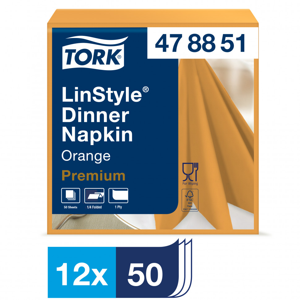 Салфетки Tork LinStyle, Premium, 39х39 см, 1 сл, 50 листов, оранжевые