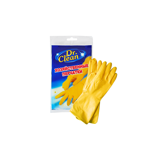 Перчатки резиновые Дr. CLEAN рр 7-S, с напылением, желтые 1/12/240