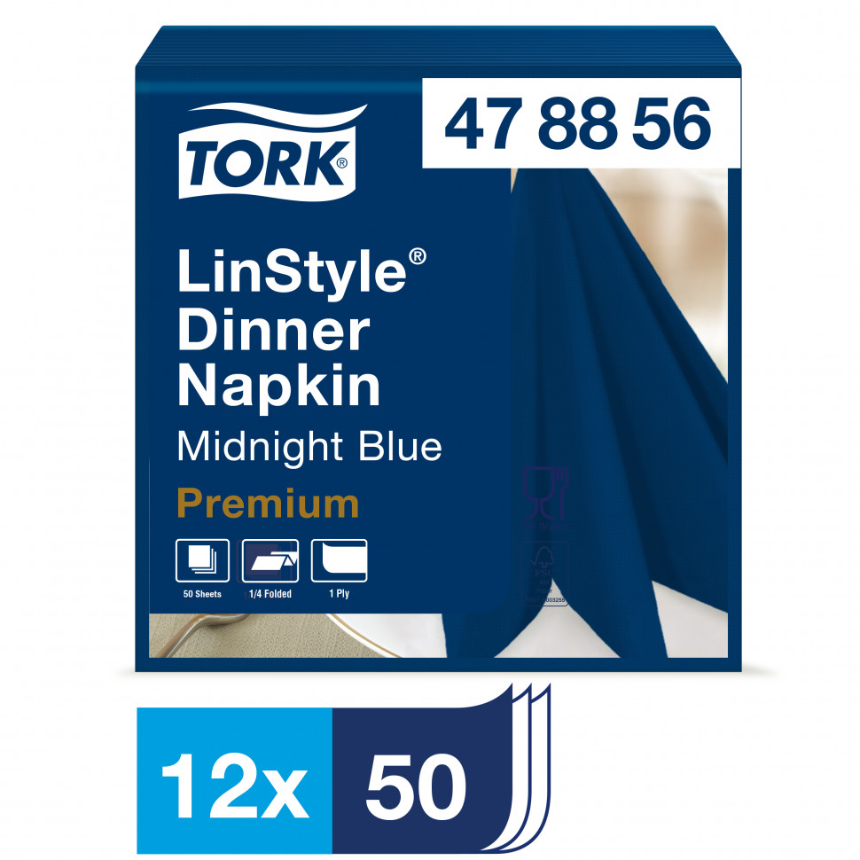 Салфетки Tork LinStyle, Premium, 39х39 см, 1 сл, 50 листов, темно-синие