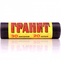 Пакеты для мусора ГРАНИТ 30л, ПНД, 20шт, рулон, черные, 8мкм, 48*57см 1/50