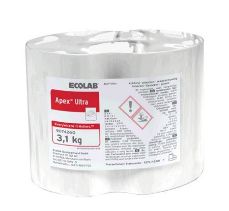 Ecolab Apex Ultra концентрированное хлорсодержащее твердое моющее средство для посудомоечных машин для жесткой воды и воды средней жесткости